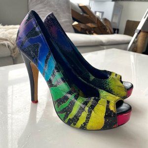Iron fist Neon zebra heels